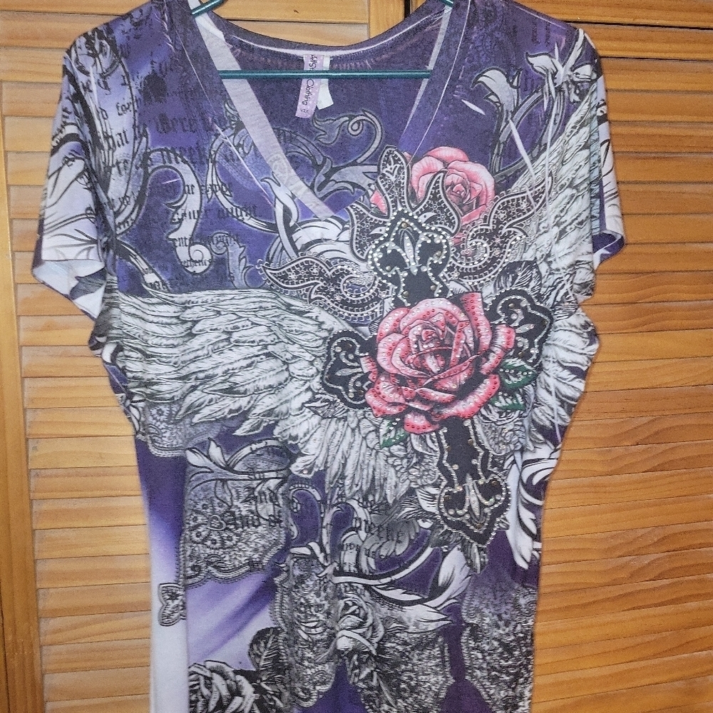 All-Stars Rhinestone Rose & Cross Top - Picture 2 of 9